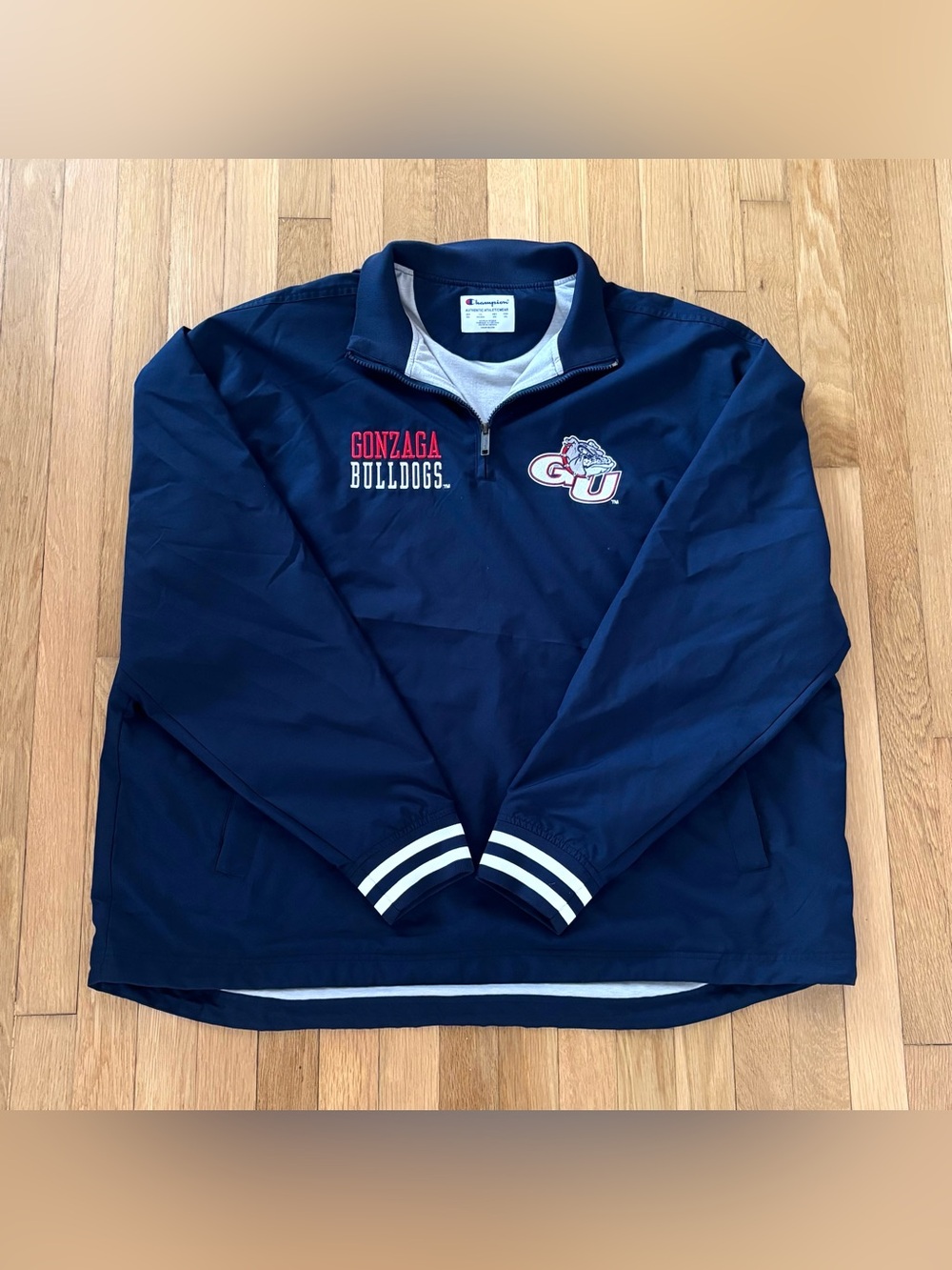 Champion Gonzaga Bulldogs Quarter Zip Jacket Mens XXL Navy Blue Embroidered NCAA